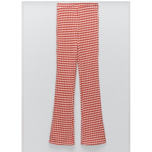 Zara Red & White Knit Flared Sweater Holiday Pants Size M - Picture 3 of 9